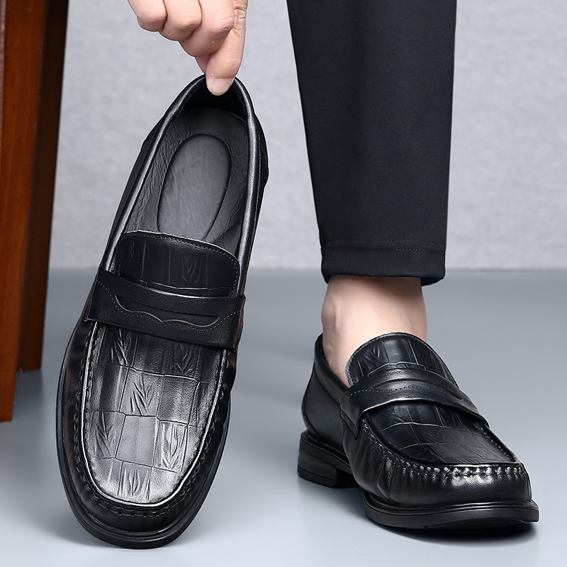 劲步男鞋2025秋季潮鞋懒人鞋男真皮高端韩版商务豆豆鞋休闲软底 - 图1