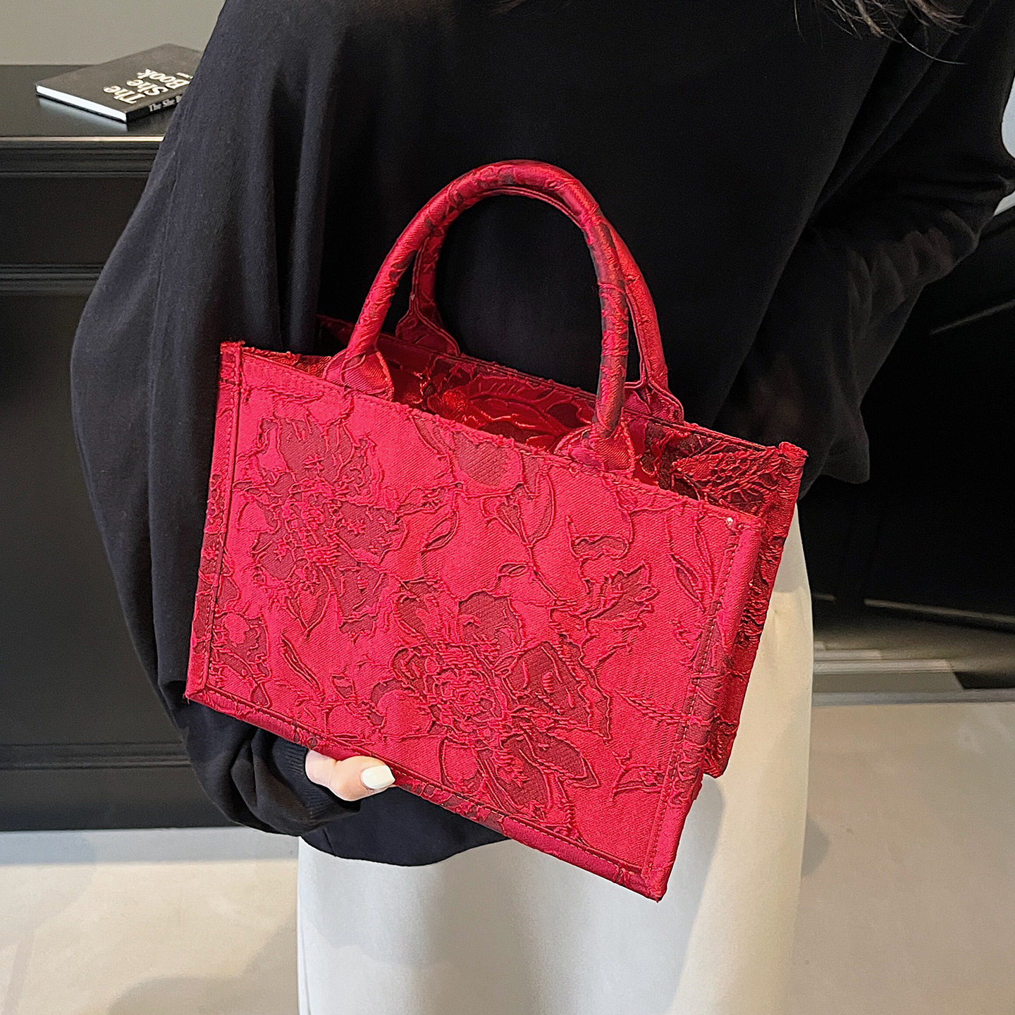 新中式手提红色包包结婚2025新款大容量托特包帆布结婚礼物新娘包,淘宝优惠券,粉丝福利购,淘宝优惠卷