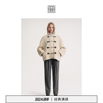 TOTEME womens clothing rice white cut wool hook buttoned jacket jacket