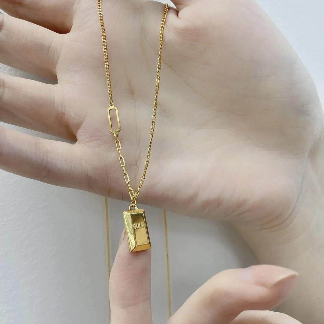 小红书同款钛钢暴富gold小金砖吊坠 便又佳项链