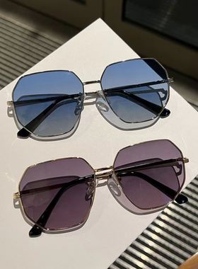 透明蓝色遮阳防晒太阳眼镜男士多边形金属开车墨镜韩版旅游眼镜女