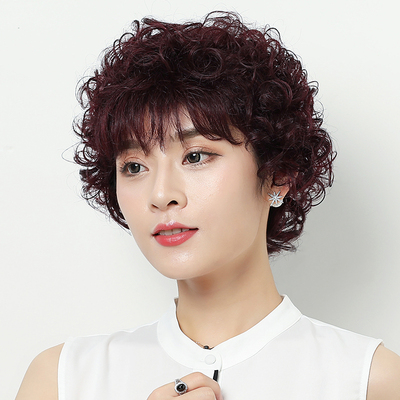 正品假发女短发真人发丝短卷发气质真发全头套式自然中老年假发套