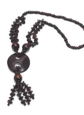 波西米亚复古咖啡椰壳木珠长款毛