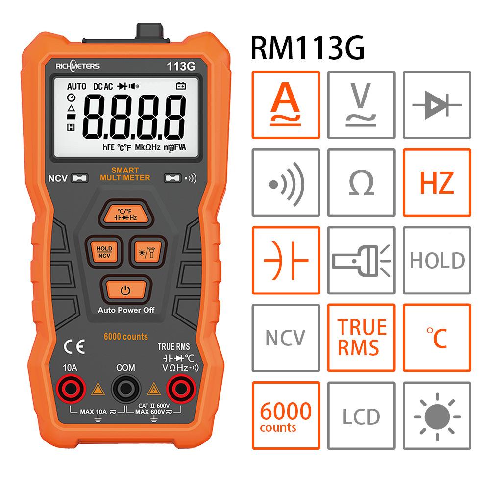 RICHMETERS数字智能万用表6000数显RM113D便携式带磁铁新品 - 图0