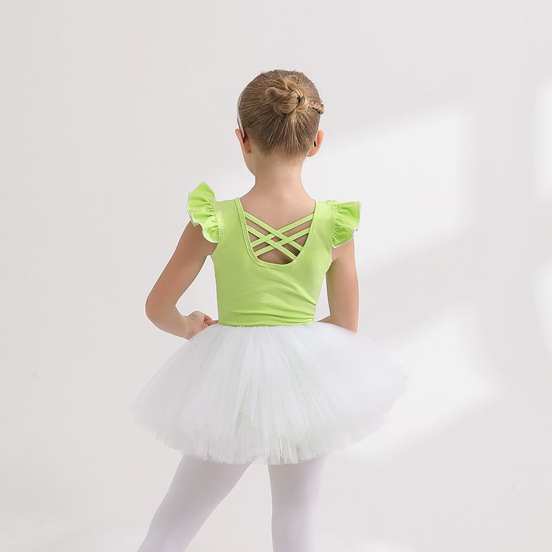 儿童舞蹈服夏季无袖棉绿色女童练功服幼儿芭蕾舞裙考级韩版新款-图3