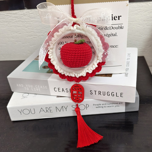 仿真苹果车载挂件汽车平安车挂手工diy材料包毛线编织平安夜礼物 - 图2