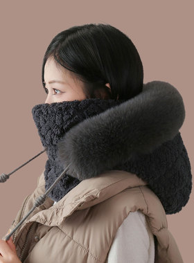 电动车帽子围脖面罩一体护耳帽女