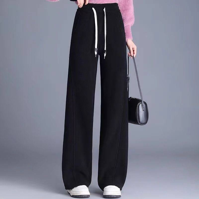 2025秋冬季加绒加厚松紧直筒裤子女中年妈妈羊羔绒保暖高腰阔腿裤,淘宝优惠券,粉丝福利购,淘宝优惠卷