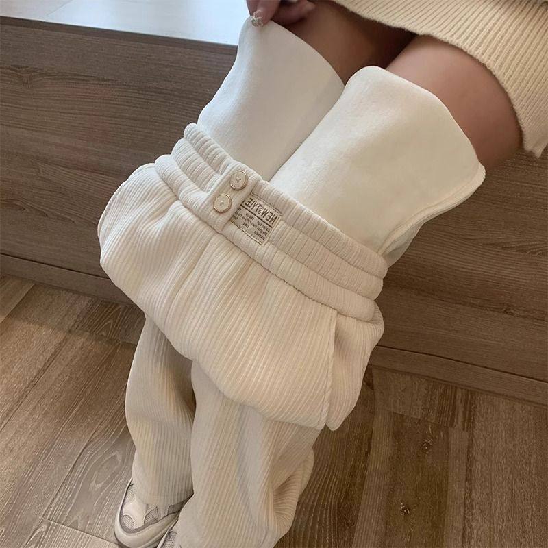 妈妈灯芯绒保暖阔腿裤女秋冬高腰宽松直筒大码雪尼尔加绒加厚裤子,淘宝优惠券,粉丝福利购,淘宝优惠卷