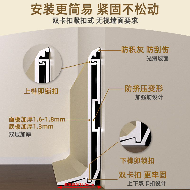 铝合金踢脚线超薄金属卡扣地脚线6cm8cm脚线黑色新款可安装不锈钢 - 图0