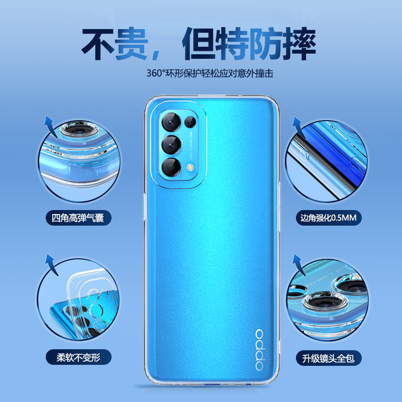 oppoReno5手机壳Reno5k新款OPPO5G透明Reno5pro硅胶套reno5pro+全包防摔pr0pp0opp0pporeno男opreno女软外壳 - 图1