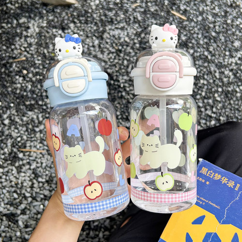 可爱塑料水杯女生高颜值大容量吸管杯子夏双饮学生便携儿童随手杯 - 图3
