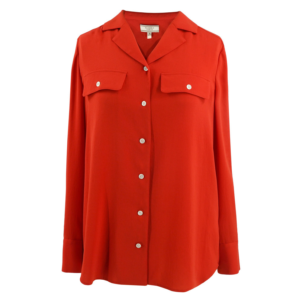 铠琪正品衬衫日本进口三醋酸红色女感法式2021新品夏长袖翻领上衣