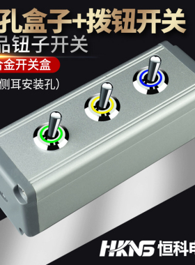 金属开关控制盒 带灯钮子开关2档 小型拨钮拨动拨杆双色3色12v24v