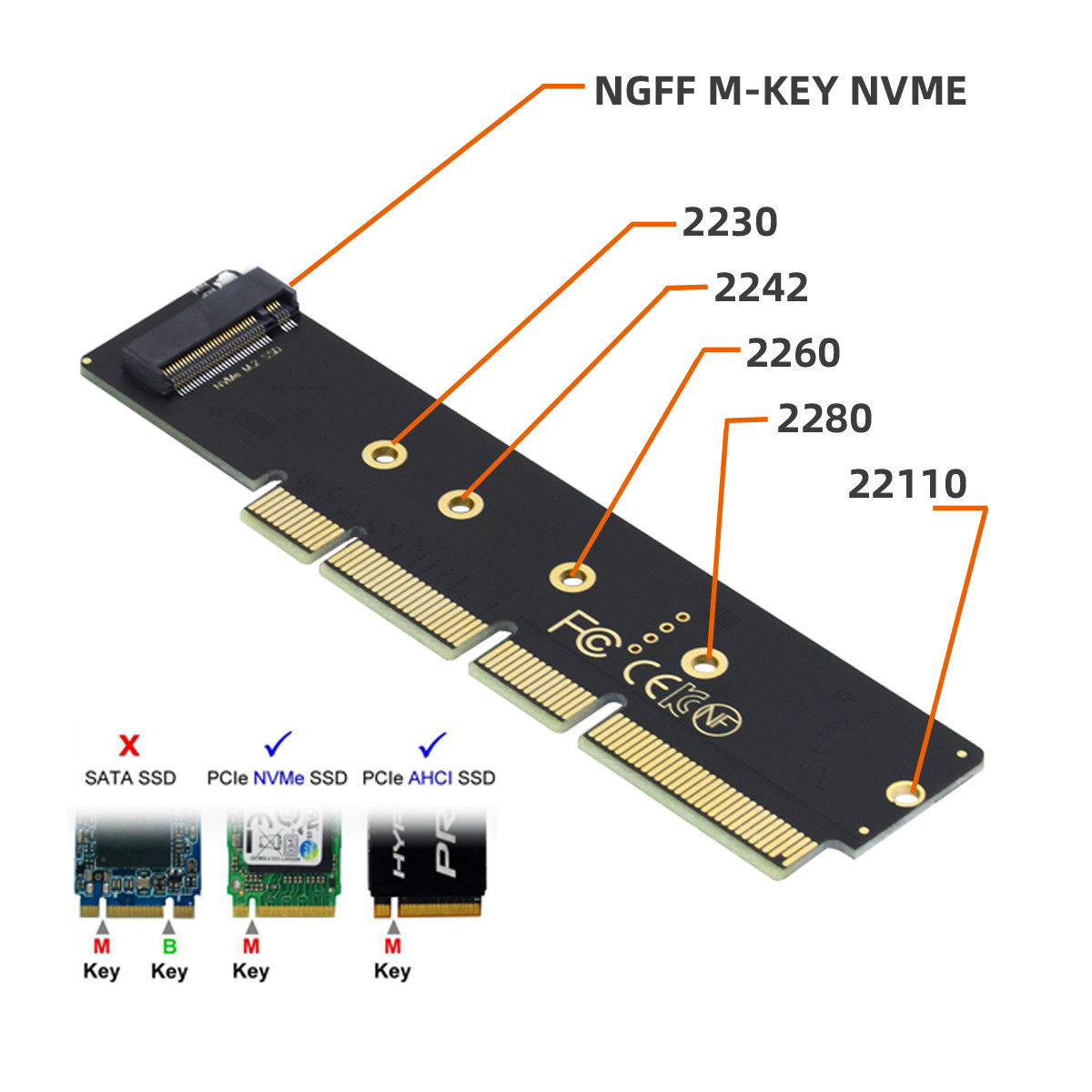 NGFF NVME M2转PCIE高速扩展卡PCI-E转接卡NGFF SSD转换卡可输出供电口PCIe 4.0 16X转M.2 SSD固态转接卡