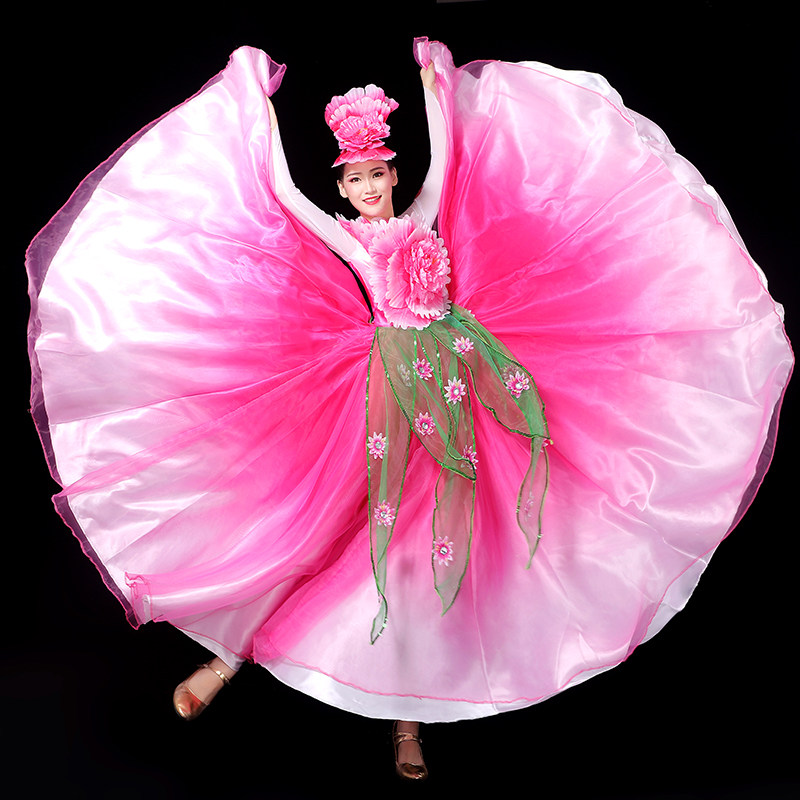 新款女大气开场舞大摆裙伴舞蹈服 凤凰舞后民族服装/舞台装