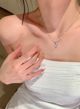 S925纯银方糖项链女小众轻奢高级感爆闪锆石锁骨链送女友生日礼物