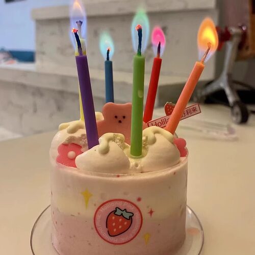 网红创意彩色彩虹火焰生日蜡烛装饰儿童派对烘焙蛋糕蜡烛装扮插件 - 图0