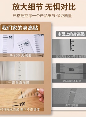 身高贴身高测量墙贴透明儿童宝宝身高贴纸可移除不伤墙精准身高尺