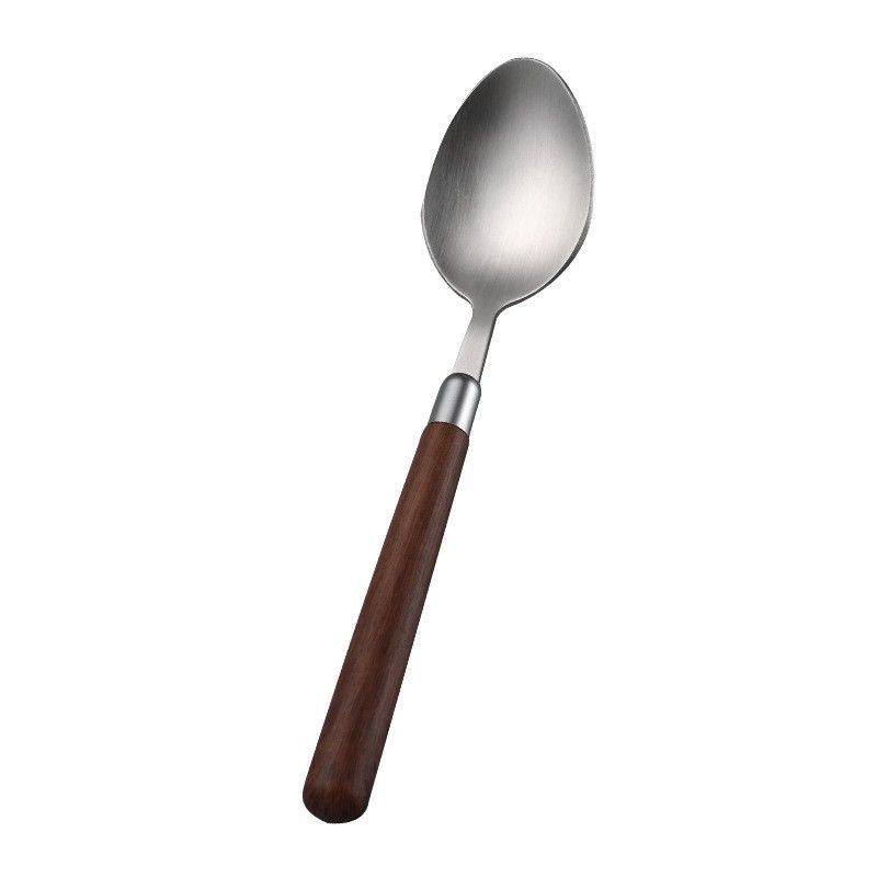 新款食品304不锈钢精致勺子胡桃木纹手柄日式高颜值刀叉勺四件套,淘宝优惠券,粉丝福利购,淘宝优惠卷