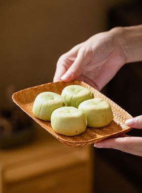 竹编茶点盒禅意新中式漆器干果盘零食盘复古简约小碟子茶室点心盘
