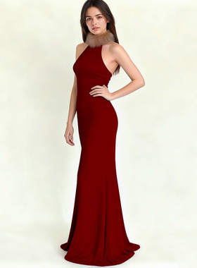 Sexy red fur patchwork dress 性感红色毛毛拼接背心针织连衣裙