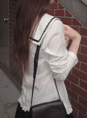 Sexy women's outf  学院风甜美海军领修身蝴蝶结长袖衬衫女上衣