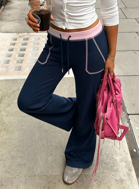 Simple casual pants for women 松紧低腰微喇裤女修身显瘦休闲裤