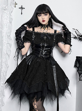 Dark Wind One Shoulder Dress暗黑风红色短裙子一字肩束腰连衣裙