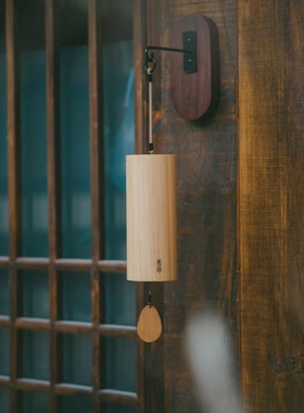 风之诗四季风铃免打孔壁挂架黑胡桃木实木日式挂钩墙面户外挂架