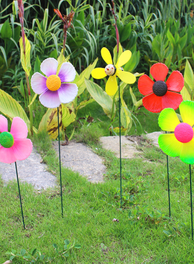 卡通塑料风车装饰户外花园花盆花草道具可爱蜜蜂花园庭院民宿美陈