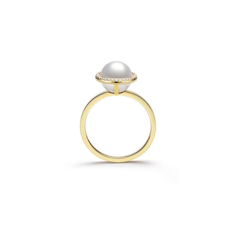 LynnHaven Linmin SKY Parallel Universe Akoya Seawater Pearl 18K Gold Diamond Ring Gift