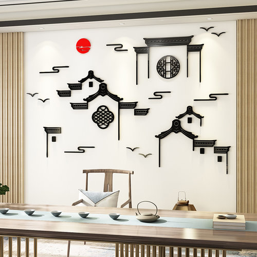 饭店墙面装饰古风新中式徽派庭院火锅餐饮烧烤农家乐背景墙壁布置 - 图1