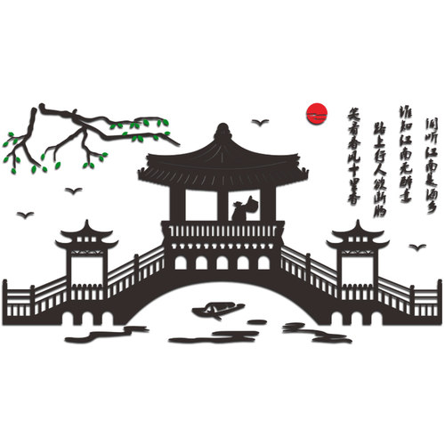 饭店墙面装饰古风新中式徽派庭院火锅餐饮烧烤农家乐背景墙壁布置 - 图0