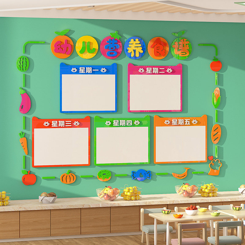 幼儿园一每周营养食谱表墙贴纸托管班菜单展示板小饭桌食堂文化墙
