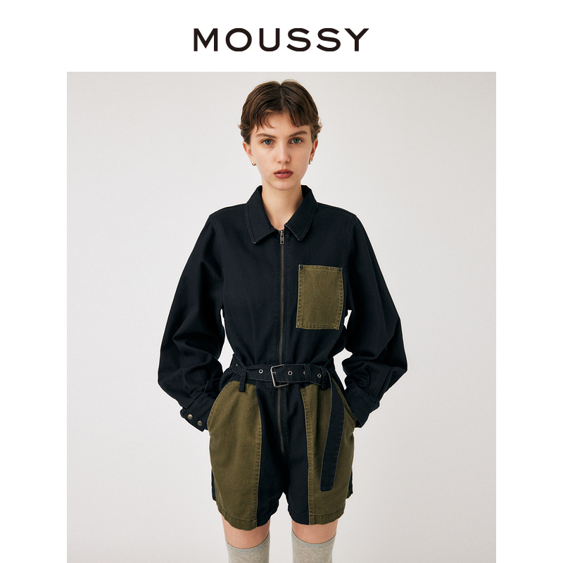 MOUSSY 2023冬季酷感工装风拼色棉质连体短裤女010GAS30-5650 - 图1