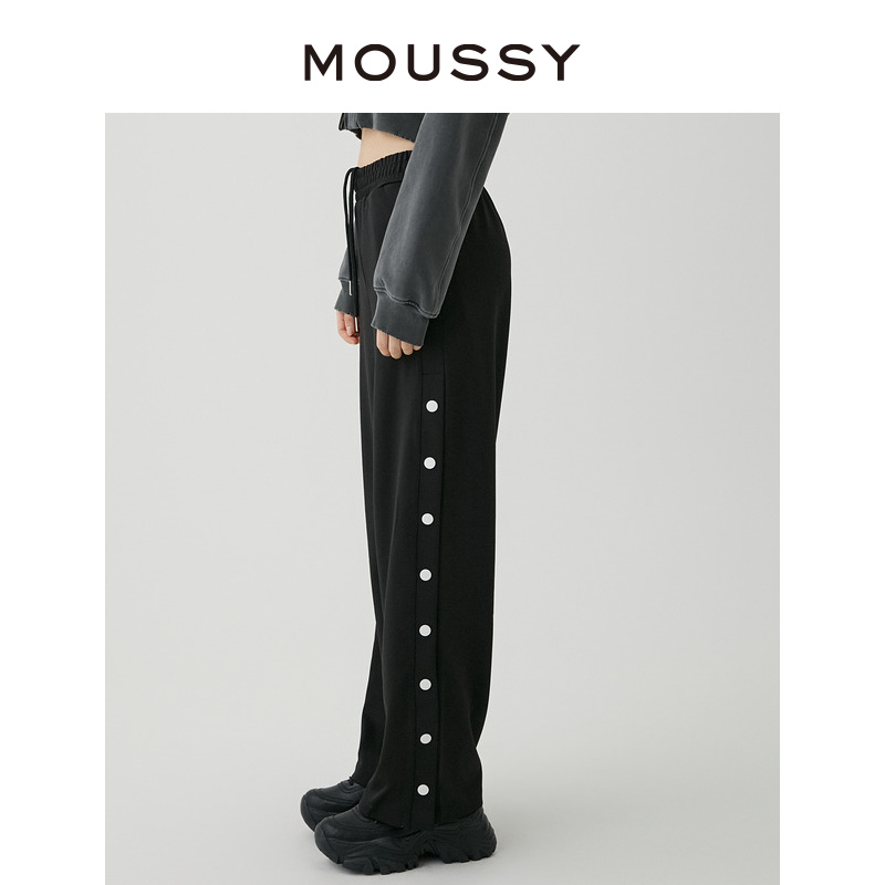 MOUSSY 2023冬季新品运动休闲风侧边纽扣开叉休闲裤010FAS80-5620-图1