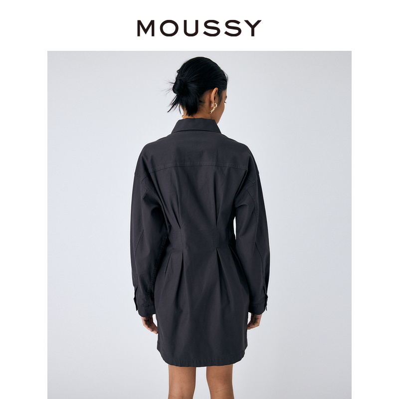 MOUSSY 2023冬季新品收腰泡泡袖简约通勤衬衫连衣裙010GSC30-2200 - 图2