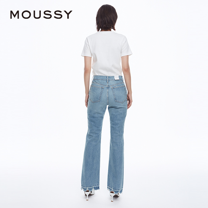 MOUSSY 春季新品休闲通勤风磨损毛边直筒牛仔裤028HSA12-1231 - 图2