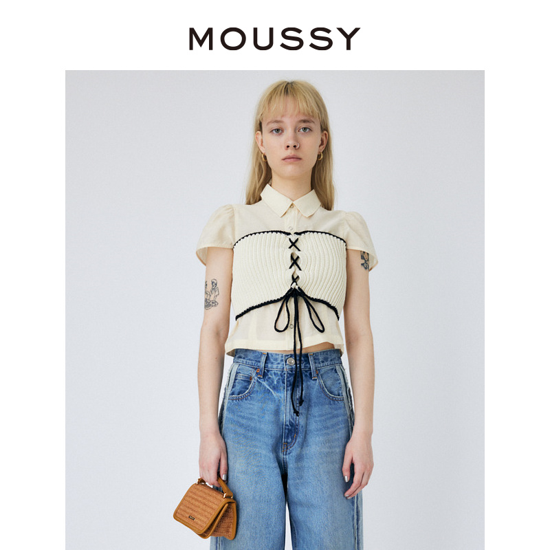 MOUSSY 春夏新品甜美风飞飞袖短款短袖衬衫女010GSA30-221 - 图1