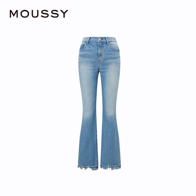 MOUSSY 春季新品休闲通勤风磨损毛边直筒牛仔裤028HSA12-1231 - 图3