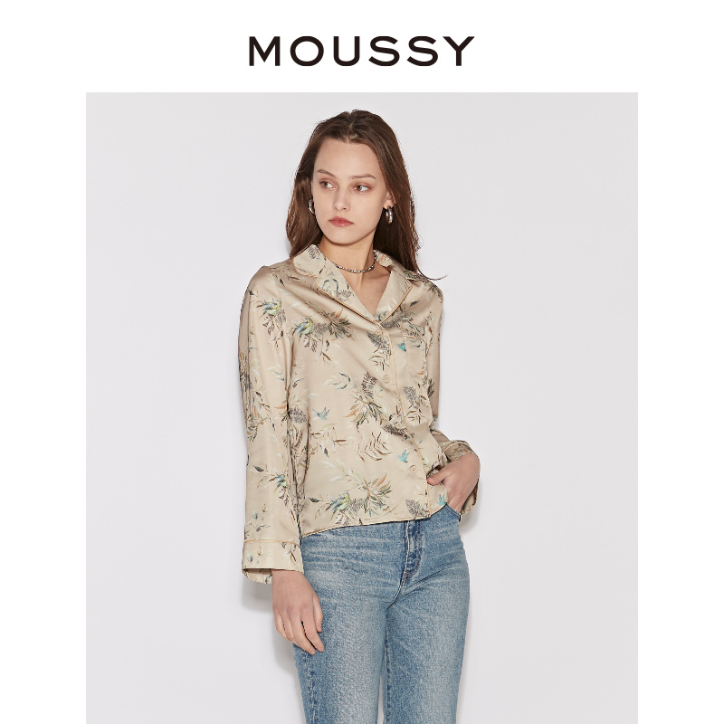 MOUSSY 2023春夏新款新中式风慵懒感缎面长袖衬衫女C10GAW30-1390 - 图0