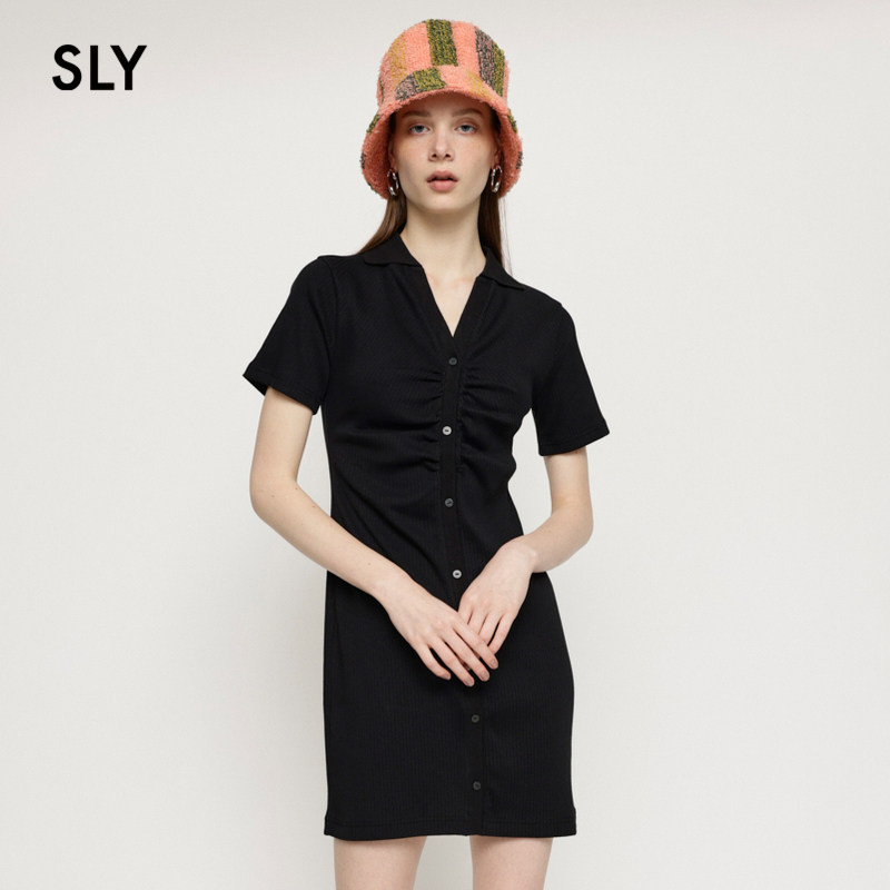 SLY 夏季新品薄荷曼波风螺纹抽褶基础短款连衣裙女030GSL83-4440,淘宝优惠券,粉丝福利购,淘宝优惠卷