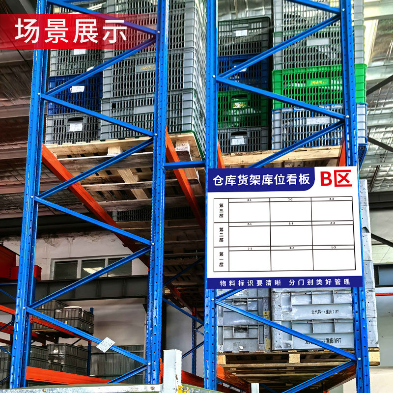 仓库货架管理看板仓库库位定位陈列物料出入标识牌库房可目视化标识卡先进先出车间信息栏库存仓储导视挂牌