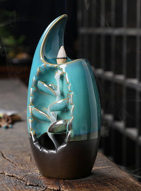 陶瓷双面倒流香薰炉左右逢源瀑布观赏回流香炉家居摆件定制