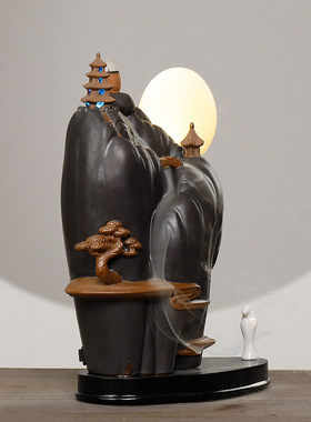 静尘 德化陶瓷檀香观赏回流香薰炉 创意大号高山流水倒流香炉摆件