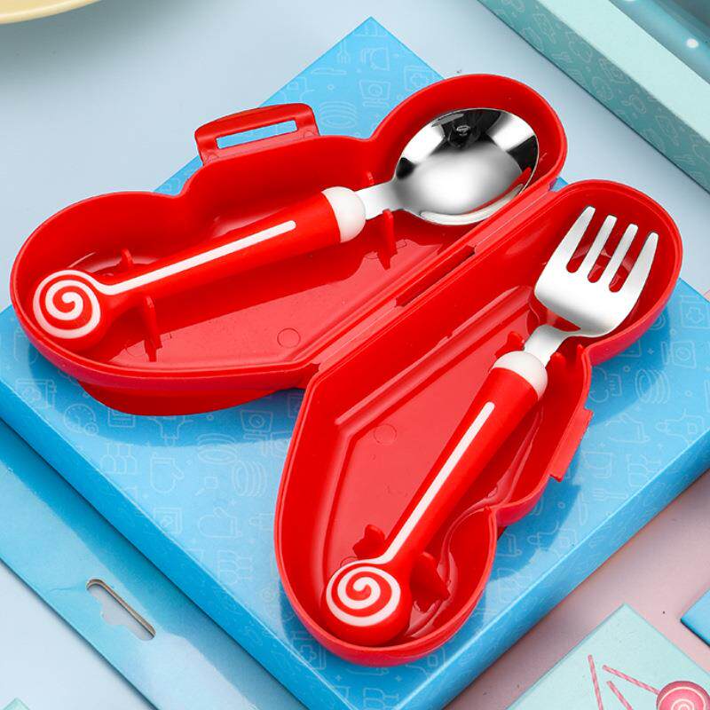 儿童勺子叉餐具套装316不锈钢防摔卡通宝宝喂养辅食刮泥收纳便捷-图0