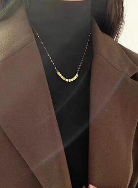 简约小方块项链通体钛钢电镀18K保色锁骨链小众设计感潮网红颈链