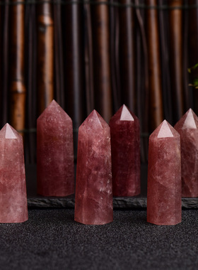 柱热销红草莓晶柱单尖六棱柱石摆件红草莓六棱柱定制