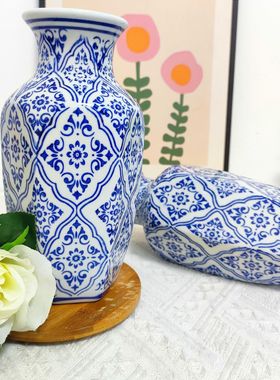 仿古陶瓷小花瓶景德镇青花瓷家居装饰品高颜值书房摆件陶艺民族风